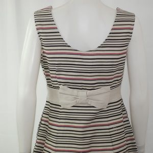 NWT Tan & Black Red Navy Stripes Bow Dress Sz M